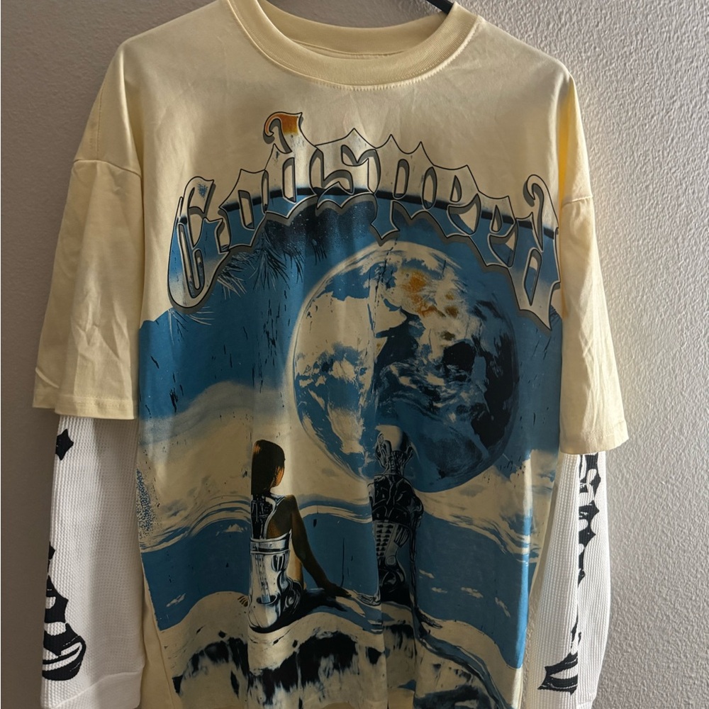 Godspeed Cream and Blue Graphic Long Sleeve Shirt